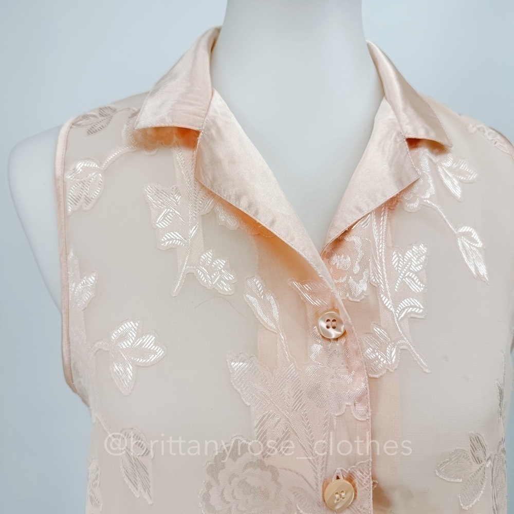 OSCAR DE LA RENTA Pink Label Vintage Sheer Floral Jacquard Pajama Top - Picture 5 of 6